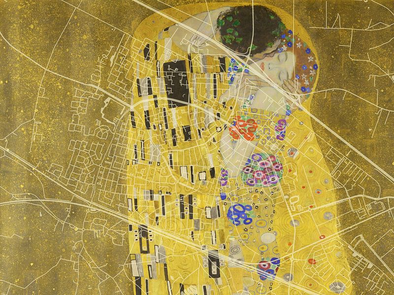 Map of Zevenaar with the Kiss by Gustav Klimt by De Kaartenwinkel