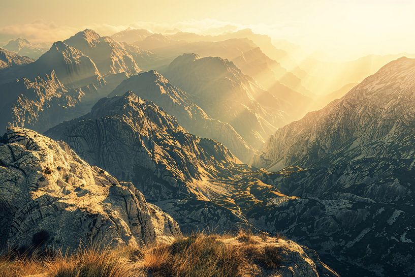 Montagnes majestueuses au lever du soleil en sépia par Imperial Art House
