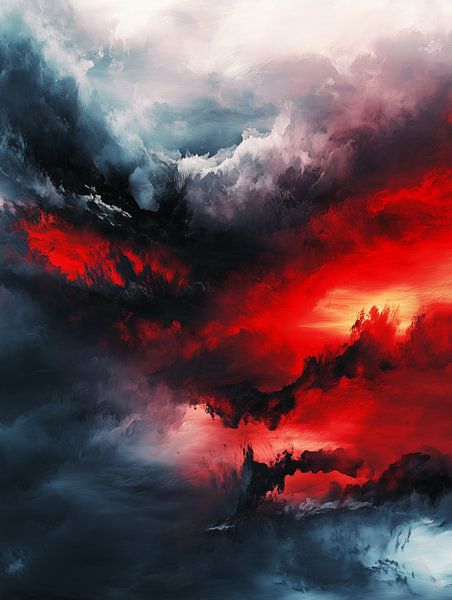 Rode storm boven donkere wolken van artefacti