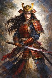 Gemälde einer japanischen Samurai-Kämpferin.