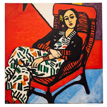 Porträtgemälde einer auf einem Stuhl ruhenden Frau von Vlindertuin Art