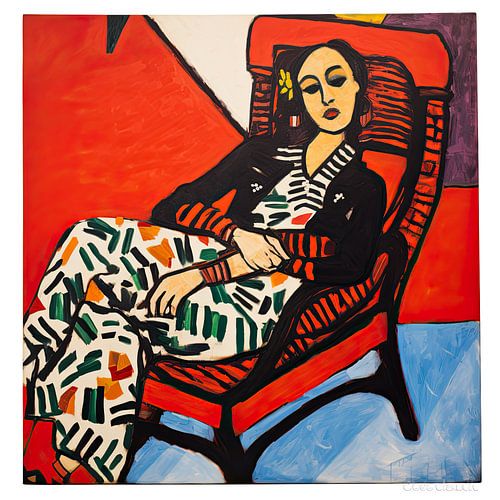 Portrait painting of a woman resting in a chair