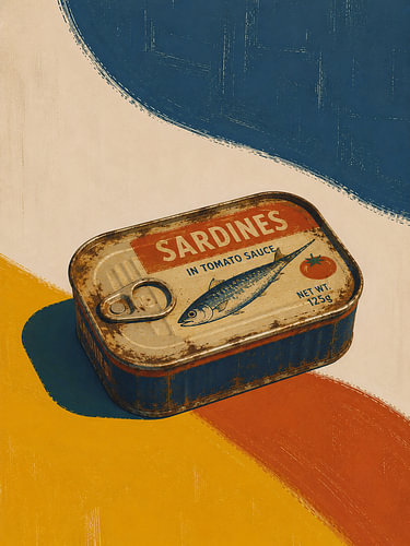 Pop-Art im Vintage-Stil mit Sardinenbüchsen – minimalistische Retro-Küchendekoration