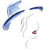 Dame met de blauwe hoed (aquarel schilderij portret vrouw lijntekening line art) van Natalie Bruns