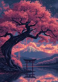 Cherry Blossoms and Mount Fuji Japanese by Muhammad Ardian