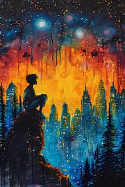 Sterrennacht boven Provençaals dorp van Art & Soul Creations