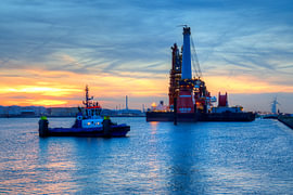 Sunset in the Port of Rotterdam by W J Kok