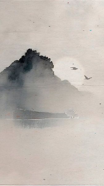 ZEN ART Triptychon (Teil 1): Neblige japanische Landschaft von Studio Pieternel