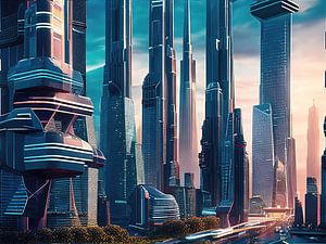 Un paysage urbain futuriste et coloré - 10 sur Leo Luijten