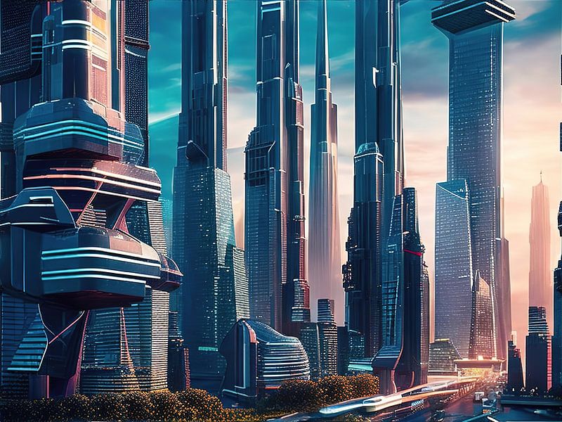 Een futuristisch kleurrijk stadsgezicht - 10 van Leo Luijten