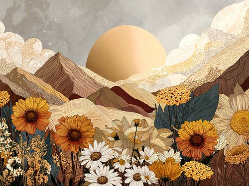 Golden Sun Over Floral Hills Landscape