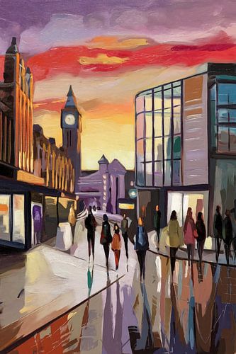 Zonsondergang boven stadsleven