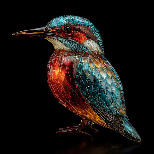 ijsvogel van glas blauw-oranje