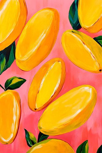 Levendige mango's op roze - fruitkunst