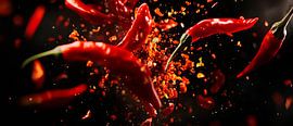 Knallende Chilischoten in Bewegung von Poster Art Shop