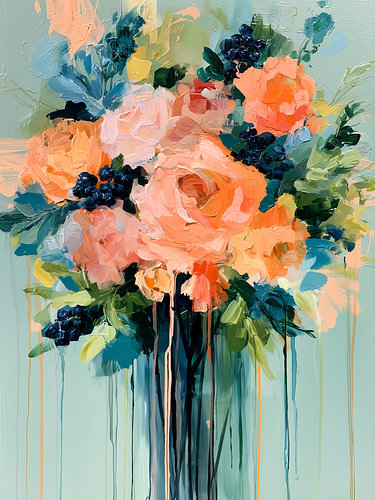 Lebhaftes Blumenbouquet-Gemälde