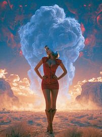 Wolkenhimmel, Retro-Surrealismus: Frau in einer Landschaft von Egon Zitter