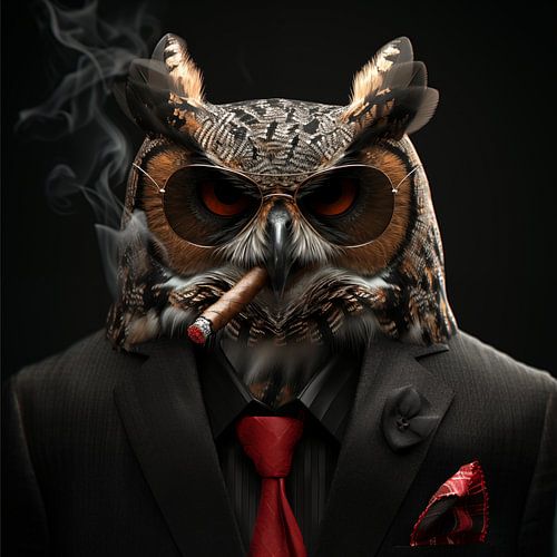 Uil met sigaar en zonnebril