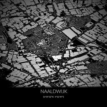 Carte en noir et blanc de Naaldwijk, Hollande méridionale. sur Rezona