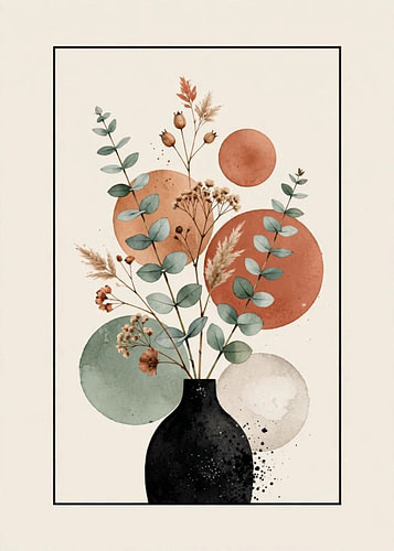 Minimalistische boho-achtige botanische aquarelillustratie