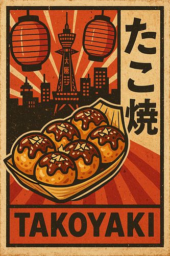 Retro Takoyaki Poster - Vintage Osaka Street Food Muurkunst