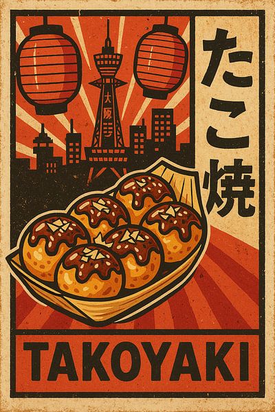 Retro Takoyaki Poster - Vintage Osaka Street Food Wall Art par Travel Shop