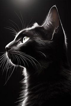 Portret van zwarte kat met achtergrondlicht van Patricia Hofmeester