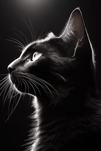 Portret van zwarte kat met achtergrondlicht