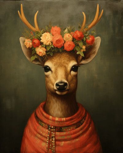 Porträt eines Rehs mit Dekoration, Illustration