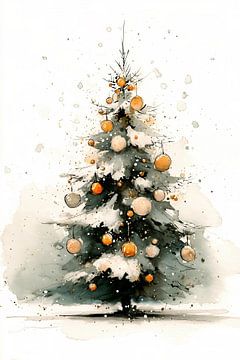Kerstboom in Aquarel no.4 van Studio BB