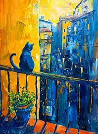 Cat is sitting on Balcony Railing by ArtMomente