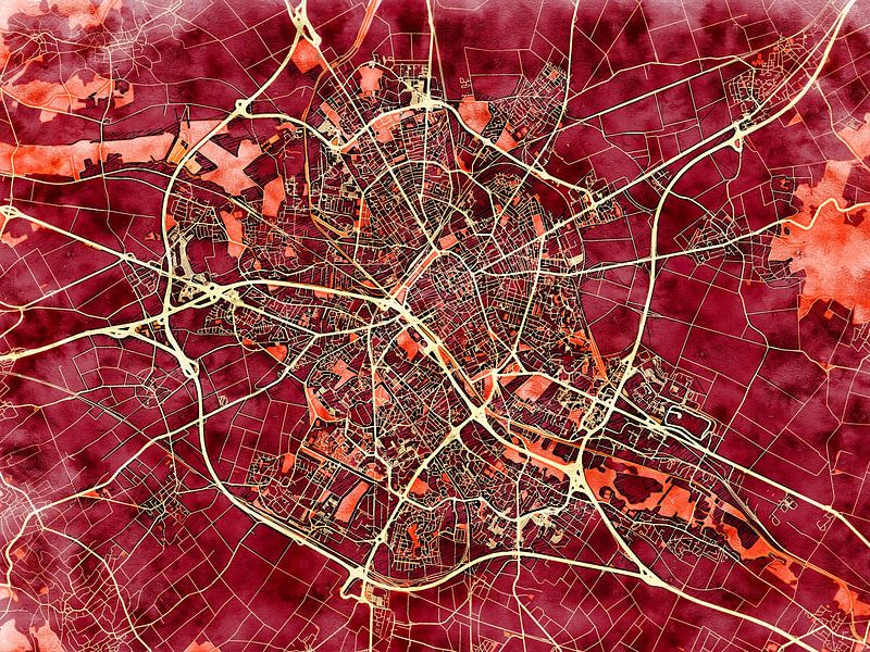 Map of Reims with the style 'Amber Autumn' by Maporia
