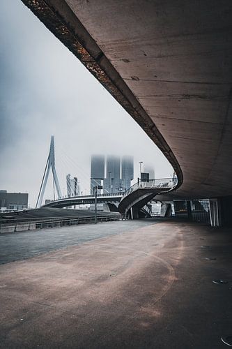 Rotterdam architecture on a misty day, Netherlands