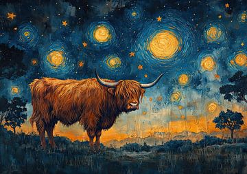 Schotse Hooglanders in van Gogh-stijl van Niklas Maximilian