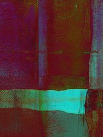 Moody retro landscape. Abstract painting in neon and dark rich colors by Dina Dankers