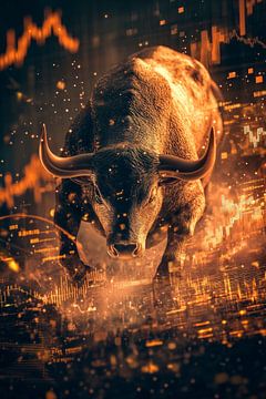 Stier in dynamische beweging - Financiële wereld van Poster Art Shop