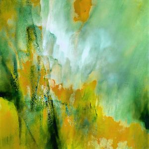 Abstracte compositie: Geel ontmoet groen van Annette Schmucker