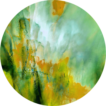 Abstracte compositie: Geel ontmoet groen van Annette Schmucker