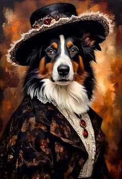 Border Collie Hond in Victoriaanse kleding