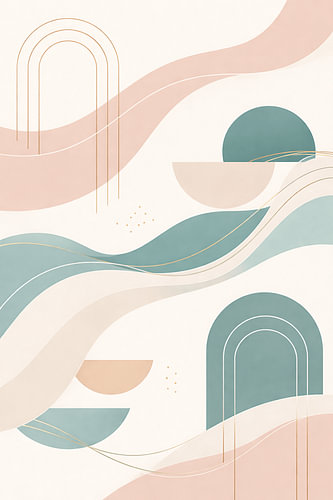 Nordic Abstracte Golven in Blauwgroen en Roze