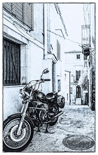 Eine Gasse und ein Motorrad von Dick Jeukens