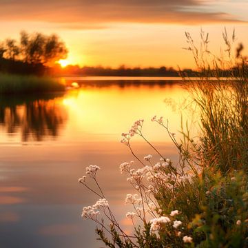 Zonsondergang bij het water van Poster Art Shop