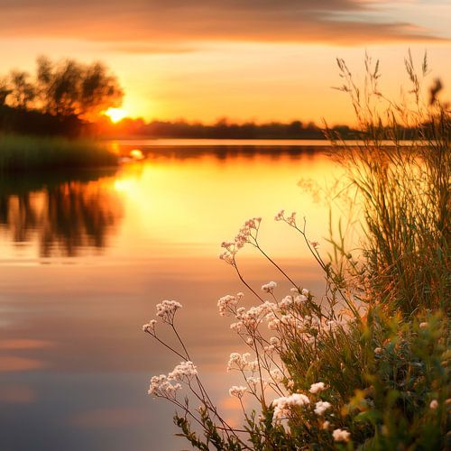 Sunset by the water