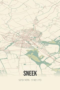 Vintage landkaart van Sneek (Fryslan) van MijnStadsPoster