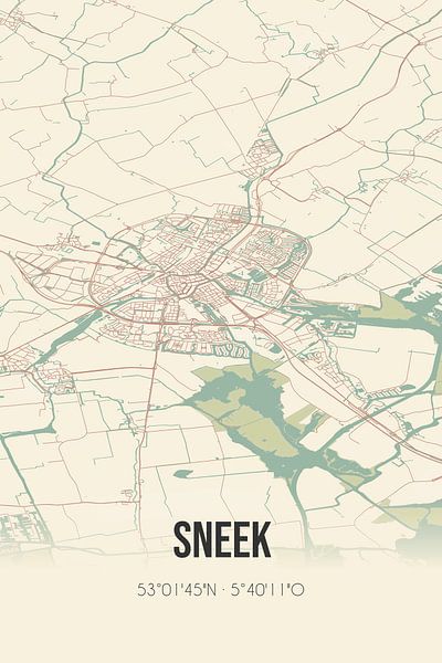 Vintage map of Sneek (Fryslan) by MyCityPoster
