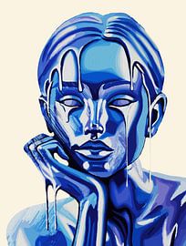 Blau Abstrakt Porträt Zeitgenössische Tropfende Farbe Ausdruck