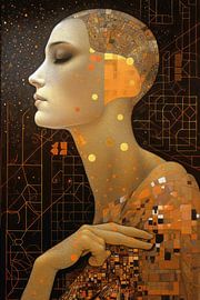 Wunderschönes Bronzeporträt mit Mosaik und Pointillismus