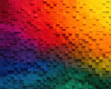 Regenboog Kubistische Explosie abstracte muurkunst van Focco van Eek