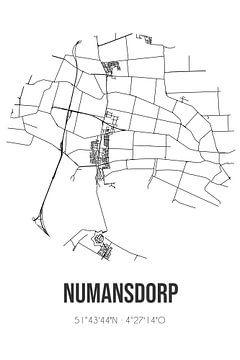 Numansdorp (Zuid-Holland) | Landkaart | Zwart-wit van MijnStadsPoster