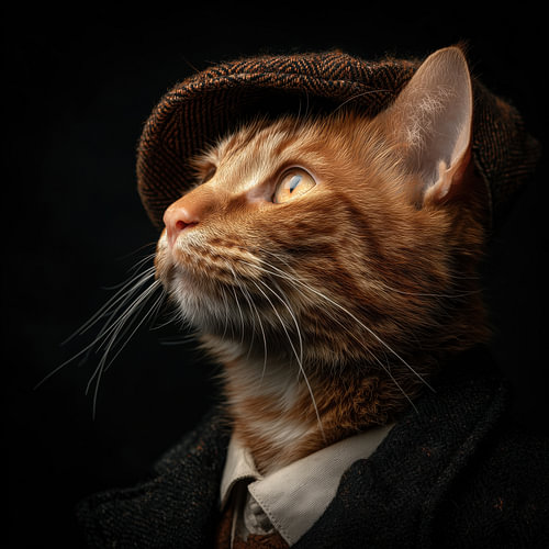 Orange cat in Peaky Blinders style profile portrait by TheXclusive Art
